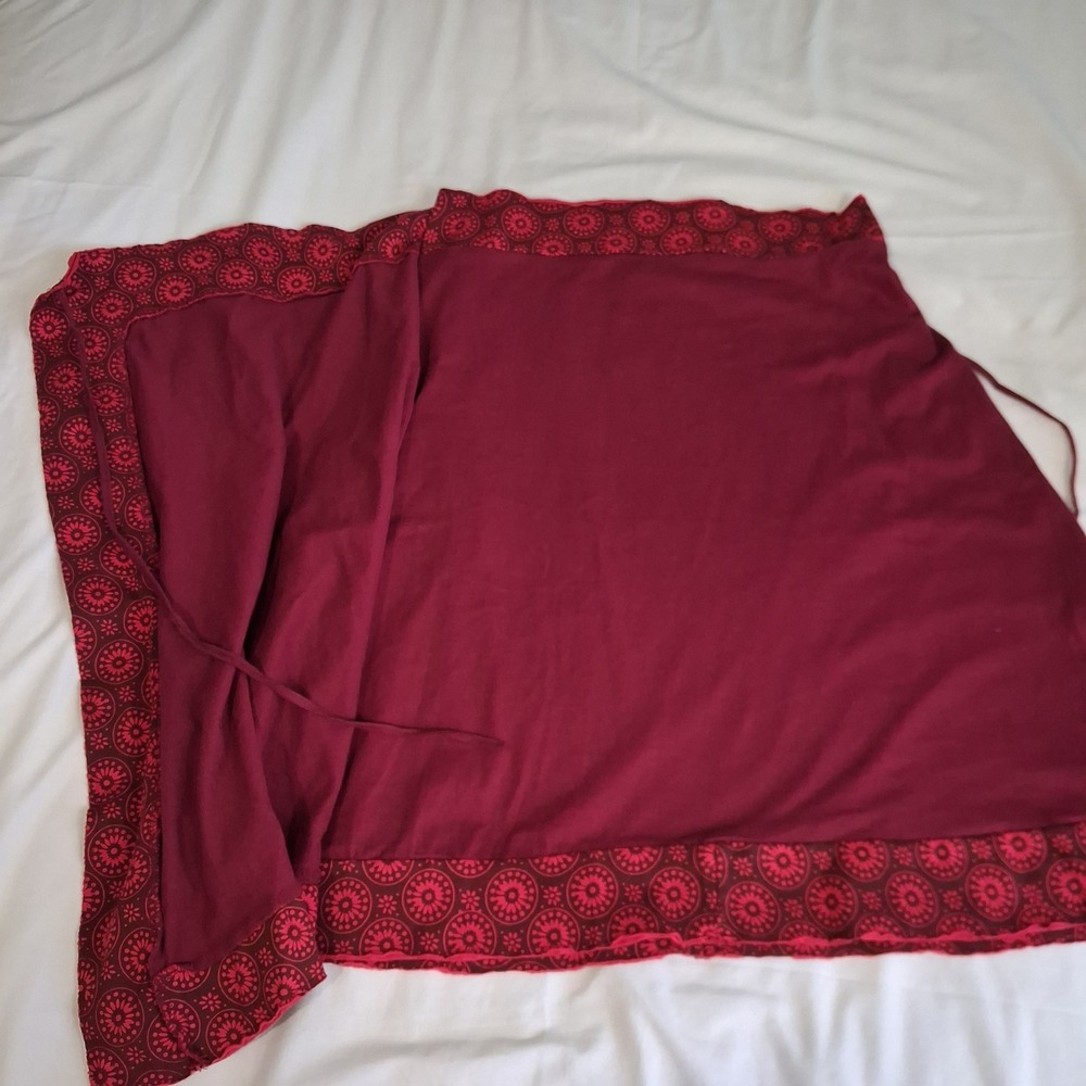Za Zen Burgundy Red Mandala Print Wrap Skirt Womens Large Boho Midi Side Pocket - Picture 15 of 15